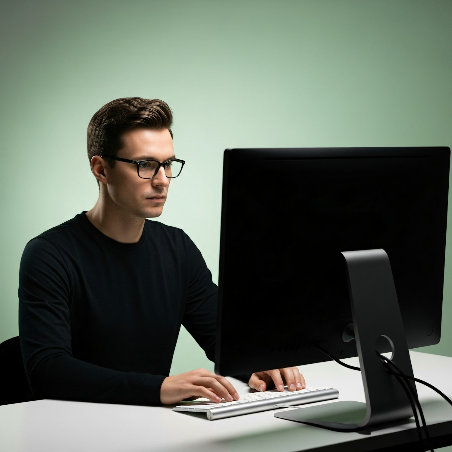 A person intently researching a company's website on a laptop to verify its legitimacy before applying for a remote job.