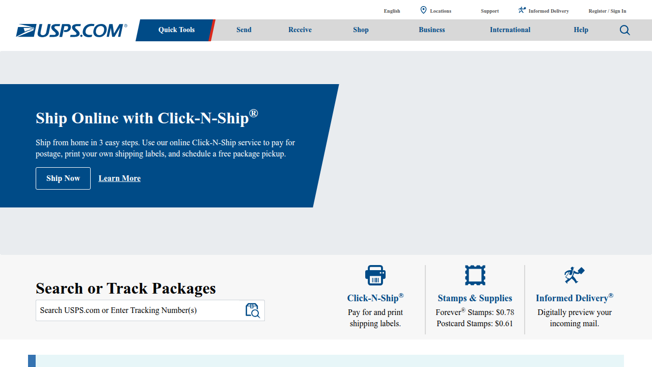 The official United States Postal Service website, a primary resource for information on postal services and potential career paths.