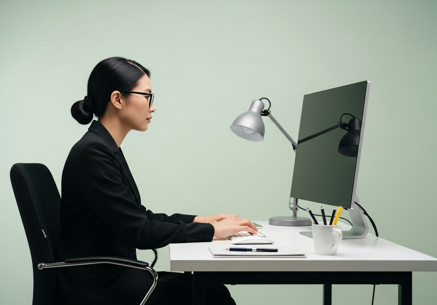 A person demonstrating strong self-discipline and time management while working effectively from a home office.